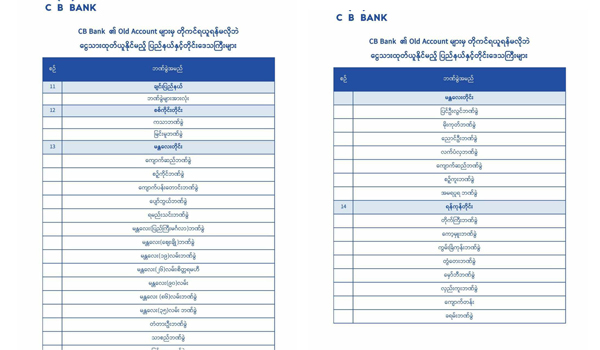 CB ဘဏ်၏ ရှမ်းနှင့်ချင်းပြည်နယ်တို့ရှိ ဘဏ်ခွဲအားလုံး၌ တိုကင်ယူရန်မလိုဘဲငွေသားထုတ်ယူနိုင်ပြီဖြစ်