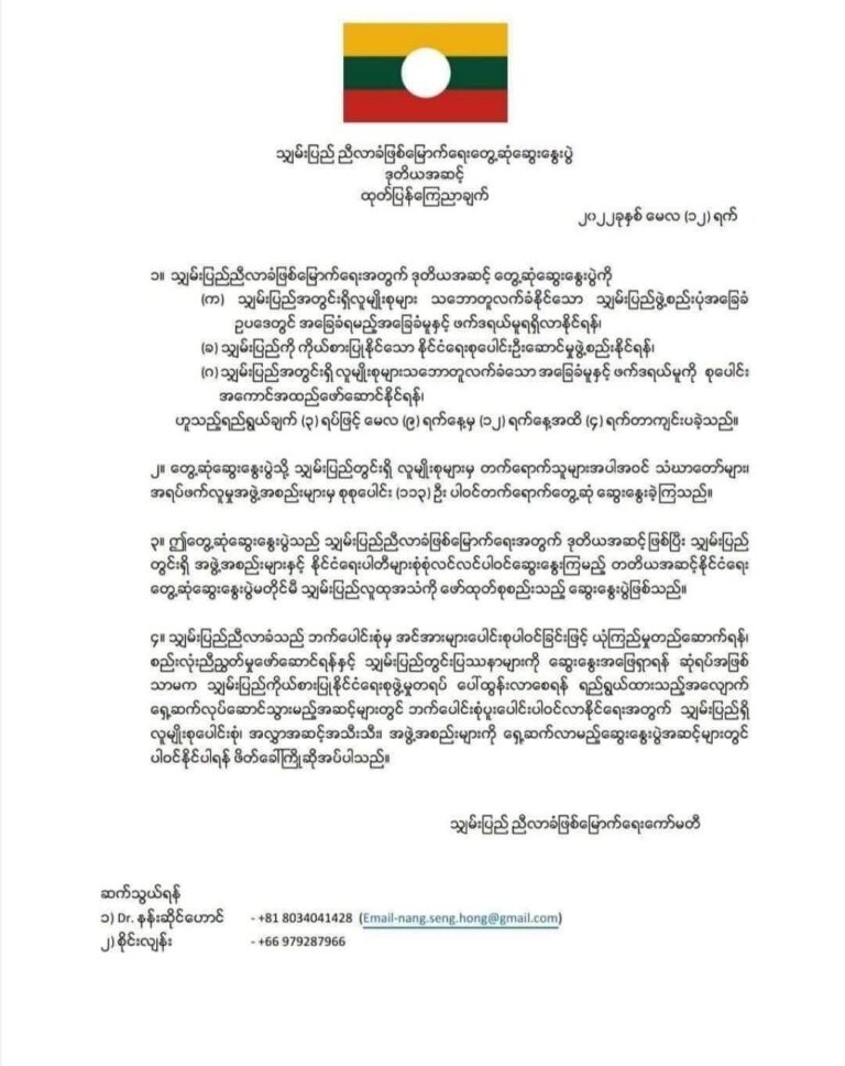 သျှမ်းပြည်ညီလာခံ ဖြစ်မြောက်ရေး ဒုတိယအဆင့် တွေ့ဆုံဆွေးနွေးပွဲကို လေးရက်ကြာ ကျင်းပပြုလုပ်