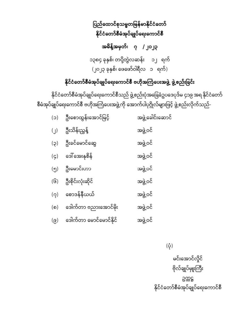 နိုင်ငံတော်စီမံအုပ်ချုပ်ရေးကောင်စီ၏ ဗဟိုအကြံပေးအဖွဲ့အားဖွဲ့စည်း