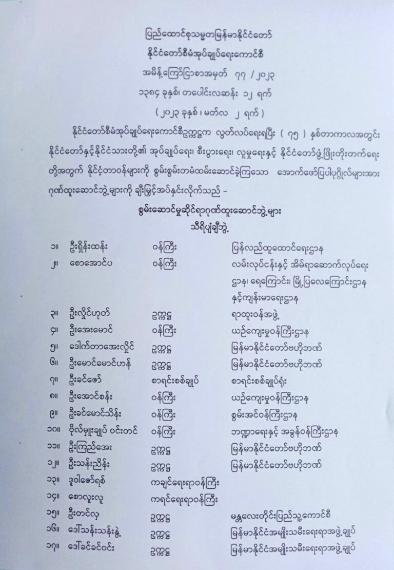 နိုင်ငံ့တာဝန်များအား စွမ်းစွမ်းတမံဆောင်ရွက်ခဲ့ကြသူ ၅၄ ဦးအား သီရိပျံချီဘွဲ့နှင့်ဝဏ္ဏကျော်ထင်ဘွဲ့များချီးမြှင့်အပ်နှင်း