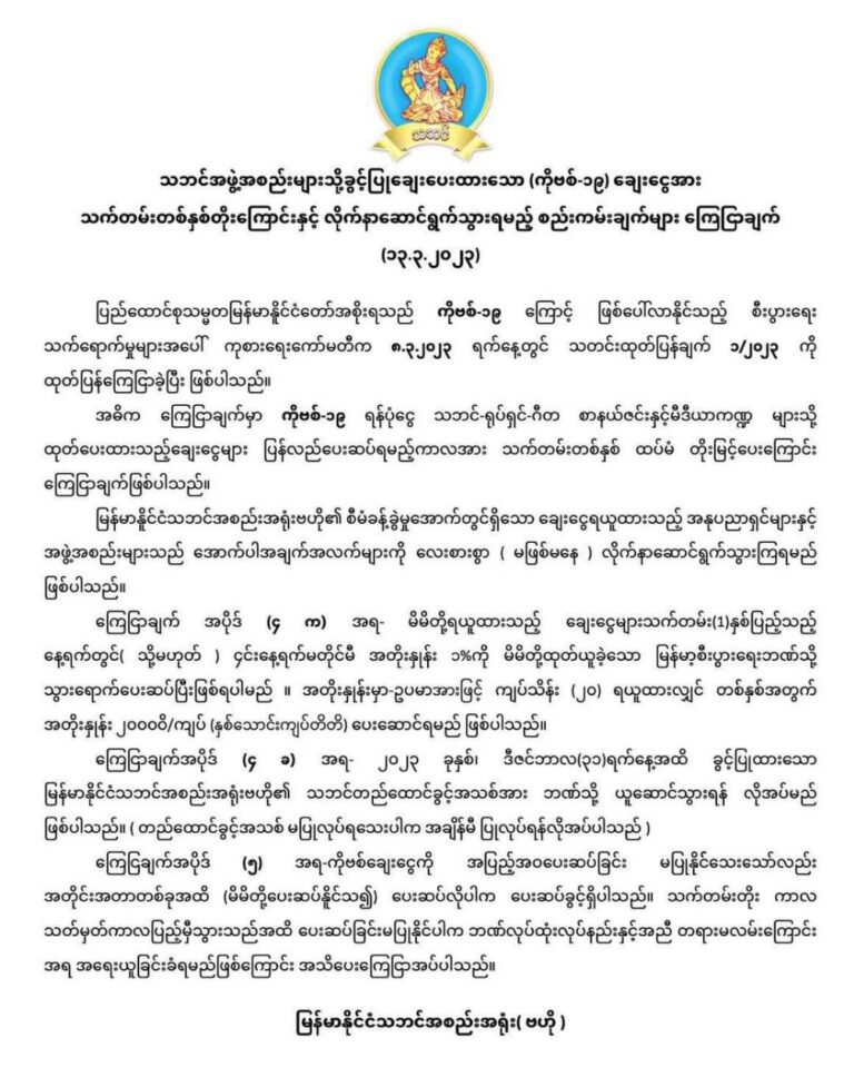 သဘင်အဖွဲ့များအား ထုတ်ချေးပေးထားသည့် ကိုဗစ်(၁၉) ချေးငွေ ပြန်ဆပ်ရန်ကိစ္စအသိ​ပေးချက်များ