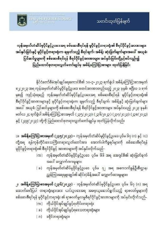 ကုန်အမှတ်တံဆိပ်မူပိုင်ခွင့်ဆိုင်ရာအမှုအခင်းများကိုစီရင် ဆုံးဖြတ်ပိုင်ခွင့်ရှိသည့်တရားရုံးများကို<br>စီရင်ပိုင်ခွင့်အာဏာများအပ်နှင်း