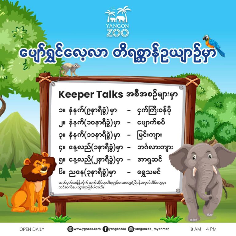 တောရိုင်းတိရစ္ဆာန်များနှင့် ပတ်သက်သည့် Keeper Talk အစီအစဉ်တိရစ္ဆာန်ဥယျာဉ် (ရန်ကုန်) တွင်ပြုလုပ်နေ