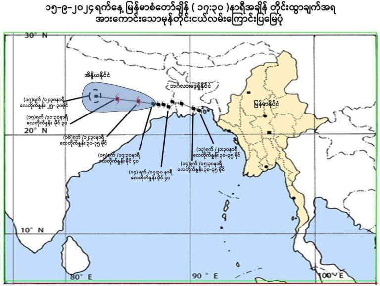 အားကောင်းသောမုန်တိုင်းငယ်၏ အရှိန်ကြောင့် ပြည်တွင်းလေကြောင်းပျံသန်းရေးနှင့် ကမ်းနီး၊ ကမ်းဝေးရေယာဉ်များကြိုတင်သတိပြုနိုင်ရန် မိုး/ဇလအသိပေးနှိုးဆော်