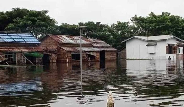 ပန်းတ‌နော်တွင် မြစ်ရေကြီးပြီး အိမ်ခြေ (၁၀၀) ကျော် ရေနစ်မြုပ်နေ