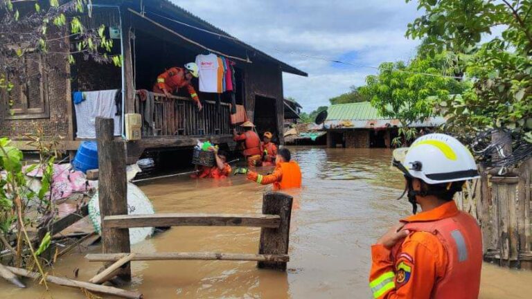 မြစ်သားမြို့နယ်၌ ပန်းလောင်မြစ်ရေမြင့်တက်ကာ ရေဝင်ရောက်မှုများဖြစ်ပေါ်နေ